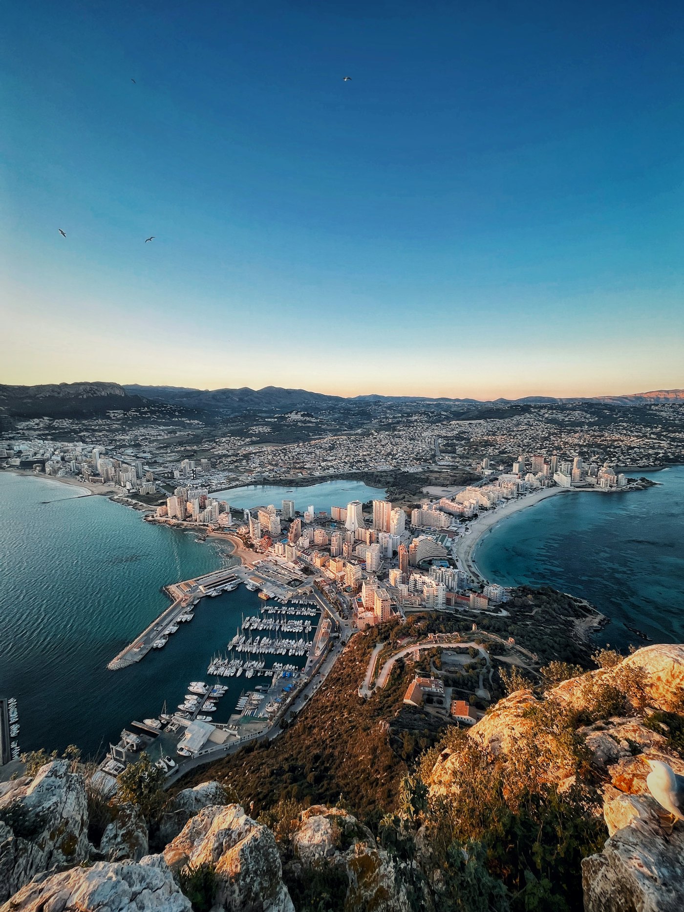 Aerial view of Calpe on the Costa Blanca at golden hour